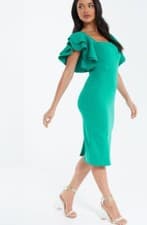 Image of QUIZ LADIES SQUARE NECK FRILL SLEEVE MIDI DRESS BRAND NEW SIZE 8UK GREEN