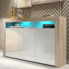 Image of 155cm TV Unit Sideboard Cabinet | Cupboard TV Stand | White Gloss Doors Free LED