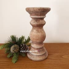 Image of Ceramic Pillar Candle Holder Stick Rustic Aged Brown Stone Effect 20cm Tall