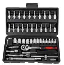 Image of Socket Set 1/4" Inch Drive 46 Piece Ratchet With Bits TM US Tools TM592