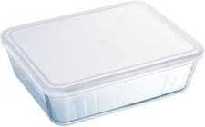 Image of Pyrex 0.8L Rectangular Glass Dish, Ovenproof, with Plastic Lid, Stain Resistant