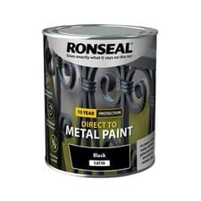 Image of Ronseal Direct To Metal Paint Black Satin 750ML No Prep or Primer Needed