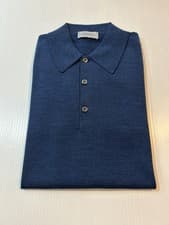 Image of Brand New John Smedley Dorset Long Sleeve Polo Shirt In Indigo Size L