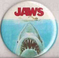 Image of JAWS Badge Button Pin - 25mm and 56mm size -SPIELBERG CLASSIC !