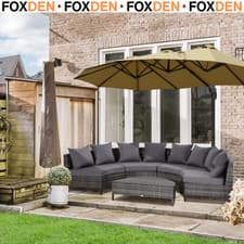 Image of Garden Rattan Furniture 4 Seaters Half-Round Patio Outdoor Sofa & Table - Grey