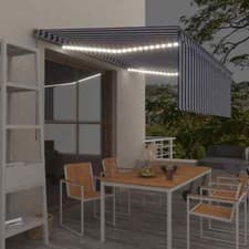 Image of Manual Retractable Awning with Blind & LED 4.5x3m Blue & White vidaXL
