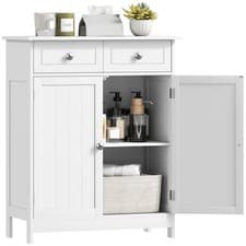 Image of kleankin Bathroom Floor Storage Cabinet w/ 2 Drawers Door Cupboard White