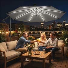 Image of 3 m Garden Cantilever Parasol with Solar Light, Overhanging Umbrella