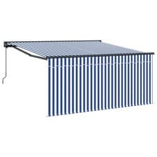 Image of vidaXL Retractable Awning Manual Blue and White 300 x 250 cm, Garden and Terrace