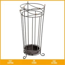 Image of Elegant Anthracite Metal Umbrella Stand with Gold Ornaments H 55cm x D 24cm