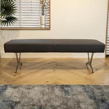 Image of Modern 3 Seater Backless Kitchen Dining Bench Seat Grey Leather 150cm