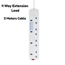 Image of 3/4/5/6 Gang Way UK Mains Plug Power Extension Lead Cable Electricity Cord 3 M