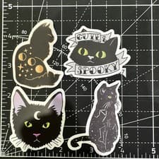 Image of 4pcs Celestial Black Cat Vinal Decals Sticker Bomb Kawaii EMO Tumbler Lot Of 4