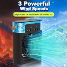 Image of Portable Air Cooler Fan 3-in-1 USB Mini Desk Cooling Fan Spray Mist 7 LED Light