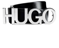 Image of Hugo Boss Leather Belt With Logo Silver Buckle Zula 4 Cm