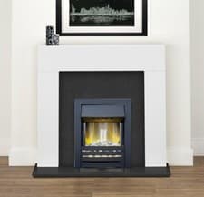 Image of WHITE FIREPLACE SURROUND BLACK GRANITE MARBLE BLACK ELECTRIC PEBBLE FIRE