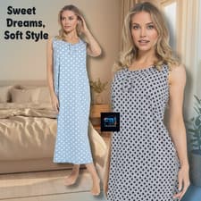 Image of Ladies Nighties Nightdress Nightie no sleeve soft cotton built up shoulder