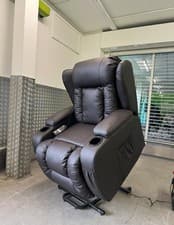 Image of ELECTRIC RISE RECLINER WINGED LEATHER ARMCHAIR MASSAGE HEATED CHAIR