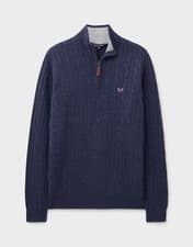 Image of 1372 Crew Clothing Navy blue Lambswool Cable 1/2 Half Zip Jumper - Medium BNWT