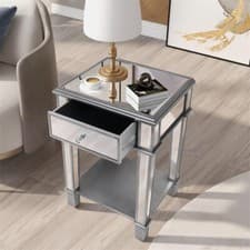Image of Venetian Mirrored Drawer Bedside Table Glass Side Nightstand Unit End LampTable