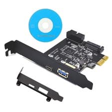Image of PCI-E 1X to USB 3.2 Gen1 5Gbps 2 Ports Type C Type A Expansion Card With 19PIN