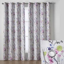 Image of Eyelet 95% Blockout Ring Top Curtains Floral Curtain Pair Blossom Blackout