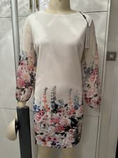 Image of Roman Originals Petite IvoryCream Printed Shift Dress BNWT Size 14 Lined Holiday