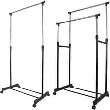 Image of ADJUSTABLE MOBILE CLOTHES COAT GARMENT HANGING RAIL RACK STORAGE STAND ON WHEELS