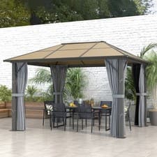 Image of 3 x 3.6m Hardtop Gazebo Canopy w/ Aluminium Frame Netting & Curtains