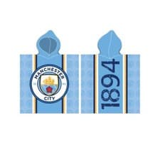 Image of Manchester City FC Towel Poncho Hooded 100%Cotton Beach Pool Bath Football Crest