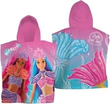 Image of Girls BARBIE Kids Character Hooded Poncho 100% Cotton Bath Beach Swimming Towel