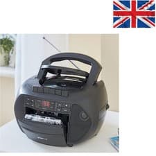 Image of Traditional Black Boombox Speaker - CD, Cassette, FM Radio & Aux Input