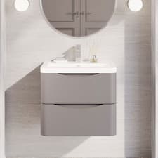 Image of Nuie Lunar Wall Hung 2-Drawer Vanity Unit & Ceramic Basin 600mm Wide Satin Grey