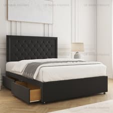 Image of New Divan Bed Double Hilton Plush Velvet 24" Headboard &Mattress 3FT 4FT 5FT 6FT