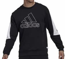 Image of NWT Mens Adidas Crewneck Sweatshirt Pullover 3 stripes Black White Big Logo