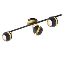Image of Flush 3 Spot Ceiling Light Colour Black Gold Shade & Back Plate Bulb GU10 3x3.3W