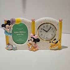 Image of Seiko Baby Mickey Minnie Ceramic Clock & Photo Frame Disney Vintage Works 90s