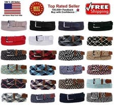 Image of BASKET WEAVE NYLON WOVEN ELASTIC STRETCH BELT with BELT BUCKLE MULTI COLORS