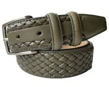 Image of MENS ITALIAN CALF LEATHER BELT OLIVE GREEN 35MM BRAID WEAVE S,M,L,XL, XXL .
