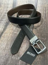 Image of Hugo Boss Men Black Leather Reversible Dress Belt