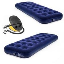 Image of 2x Single Inflatable Flocked Bestway Air Bed Camping Mattress Foot / Hand Pump