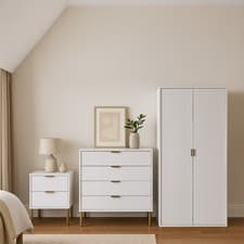 Image of Bedroom Furniture Set Chest of Drawers Bedside Table Wardrobe Ridged White Black