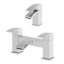 Image of Basin Mixer Tap and Bath Mixer Tap Set Chrome Modern Wall Mounted