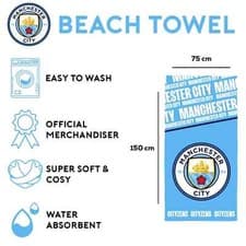 Image of Manchester City FC Towel Football Beach Swimming Bath Pool Towel 150cm x 75cm