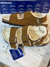 Image of Birkenstock Arizona Shearling Suede Leather Mink - UK 4.5 Regular Fit