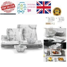 Image of 18-Piece Marble Grey Square Dinner Sets for 6 People, Porcelain Plates and Bo...