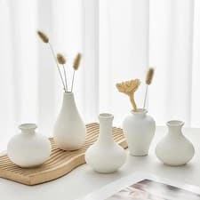 Image of 5-Piece Ceramic Bohemian Vase Set (White), Modern Minimalist Artistic-Shaped