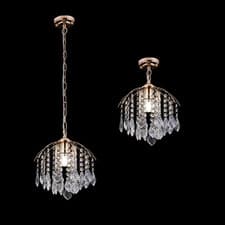 Image of Flush Mount Pendant Light – Crystal Ceiling Lamp, Gold Finish, E27