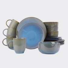 Image of 16pc Reactive Glaze Blue Dinner Set