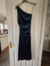 Image of Emerald Dress Dark Green One Shoulder Size 10 Petite BNWT